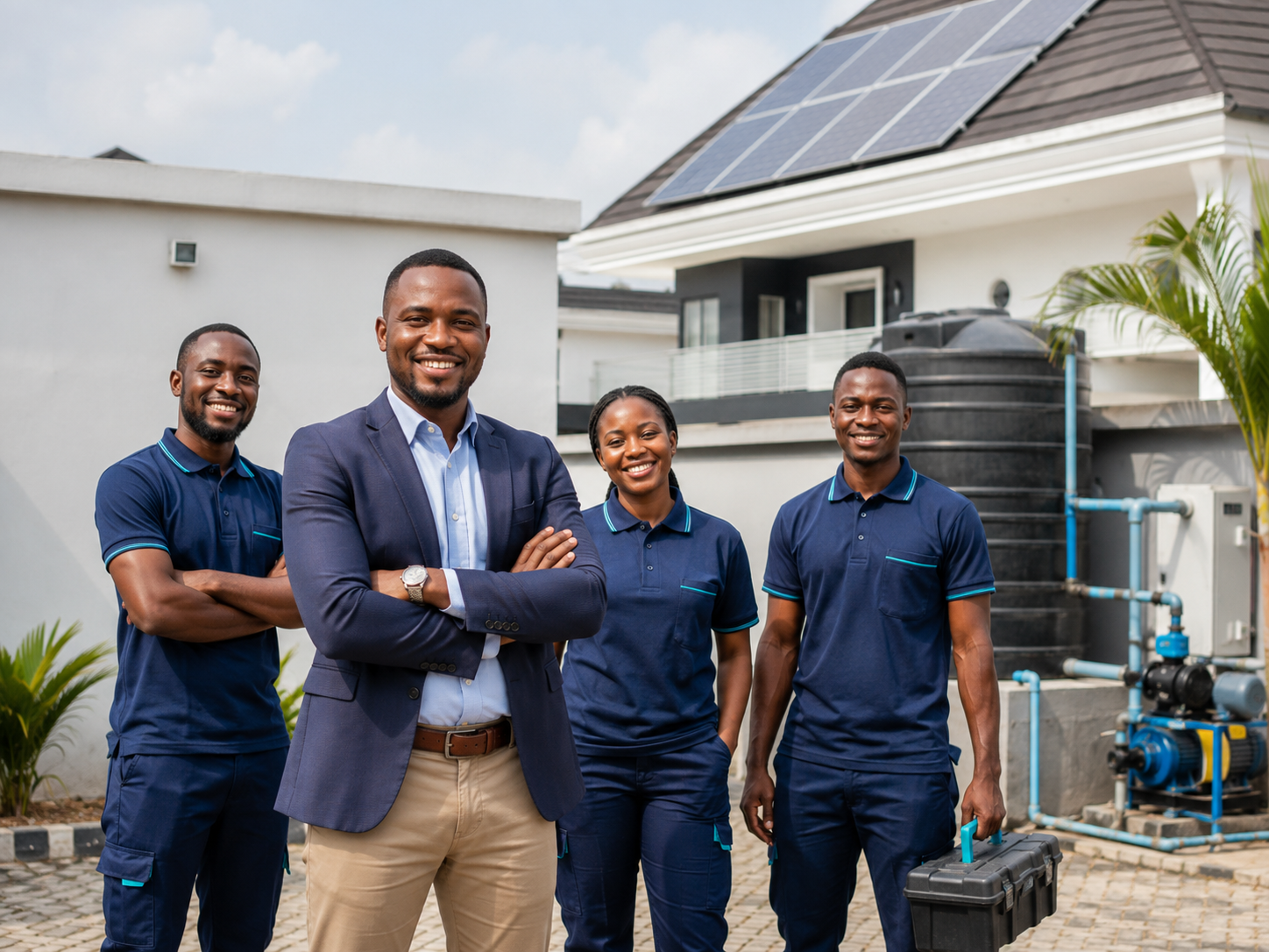 Blink PropertyCare technicians prepared for a maintenance visit in Lagos